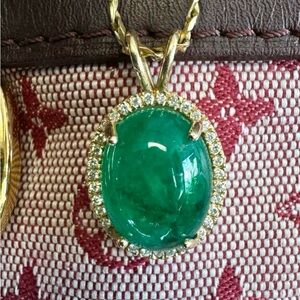 14k Custom 8 Ct Emerald Diamond Halo Pendant & Necklace